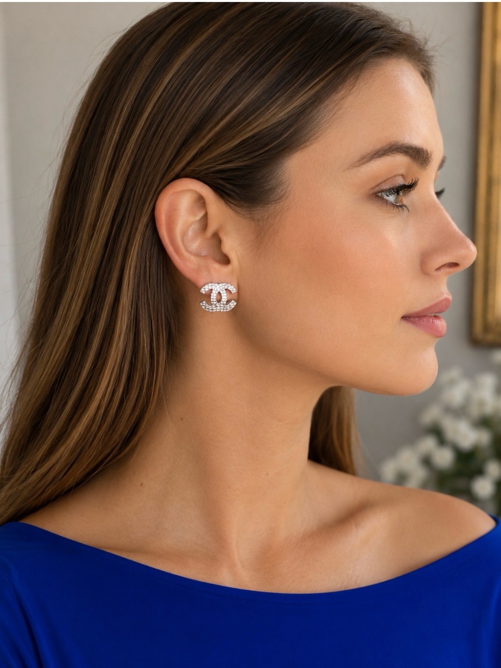 CHANEL Silver Quilted CC Logo Stud Earrings w/COA - Picture 8 of 11